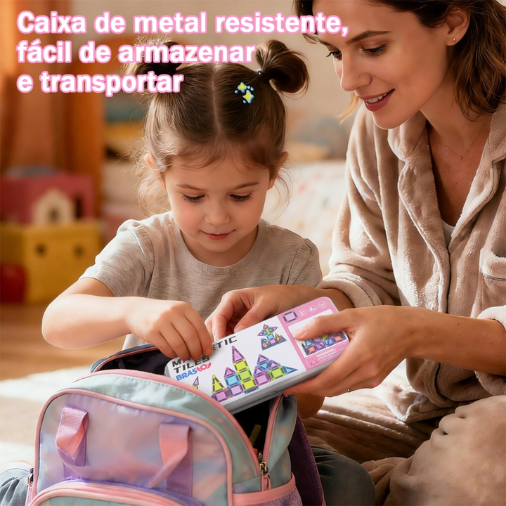 BRASTOY Kit de Blocos Magnéticos Transparentes Coloridos para Crianças 38 Peças Pequenas Embalagem de Lata Presente