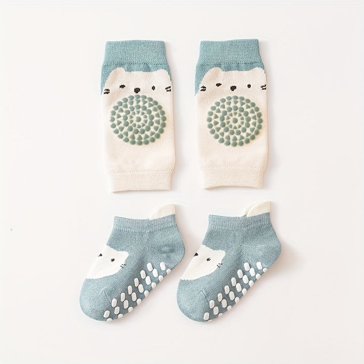 Kit Meias + Joelheiras BabyWalk – Antiderrapantes e Confortáveis