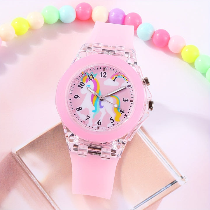 Relógio Rosa College™ + Pulseiras para meninas com Luzes