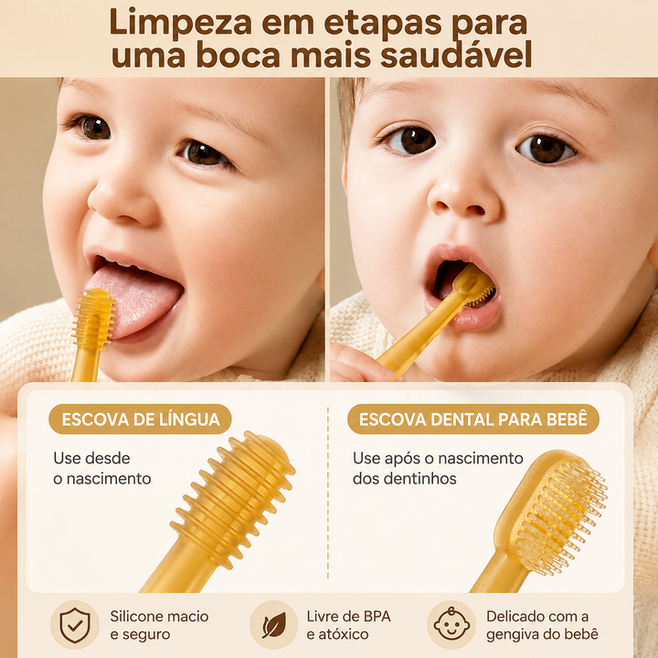 Kit Escova Silicone Primeiros Dentinhos(Kit com 3 Peças)