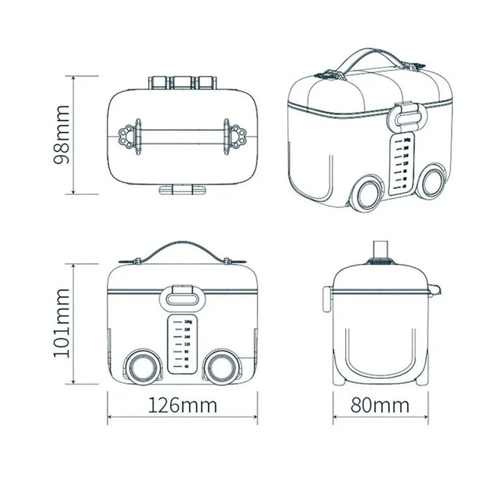 Porta Leite em Pó Carrinho BabyBox 180g – Dosador + Vedação Segura
