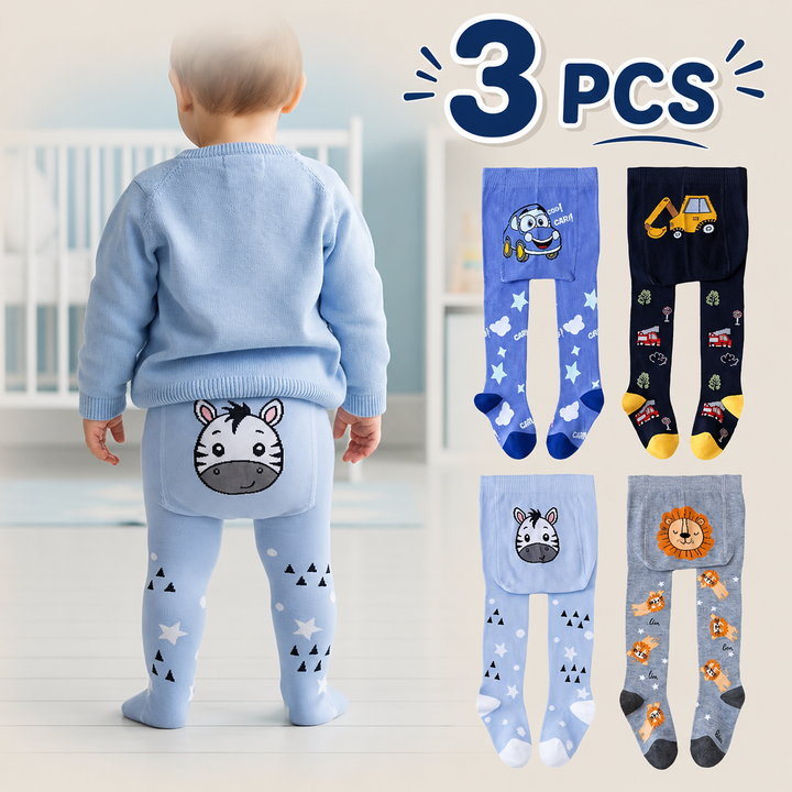 Kit com 3 Meias Calças Infantil Térmica com Estampa de Animais