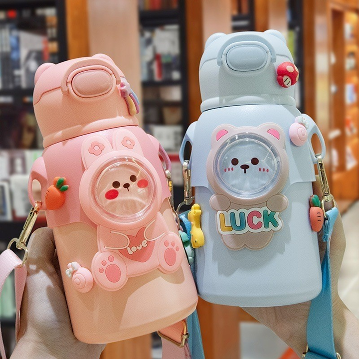 Garrafa térmica infantil com canudo e alça 500/520ml Copo em aço inox - BM-1330