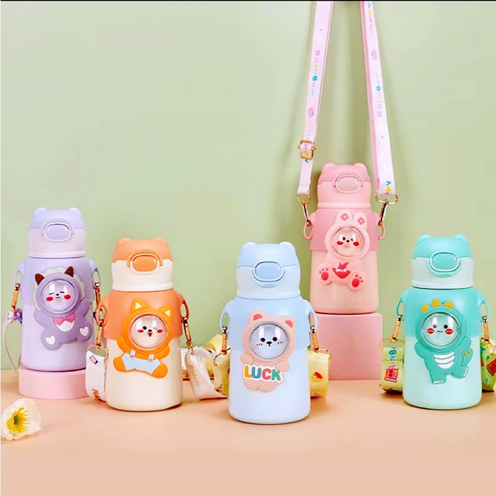 Garrafa térmica infantil com canudo e alça 500/520ml Copo em aço inox - BM-1330