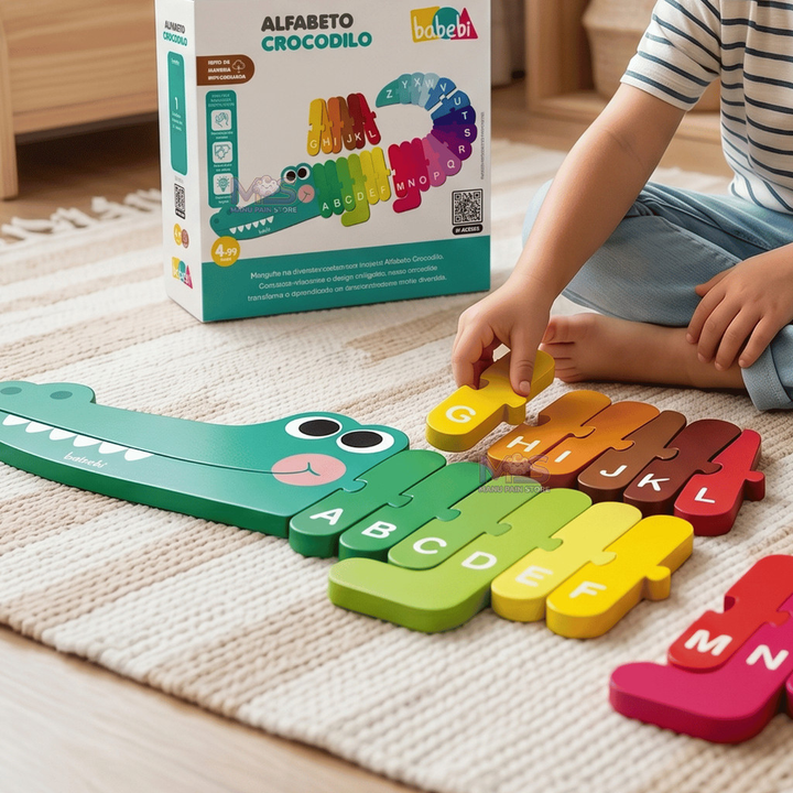 Quebra Cabeca Madeira Alfabeto Crocodilo Gigante 70cm Kids