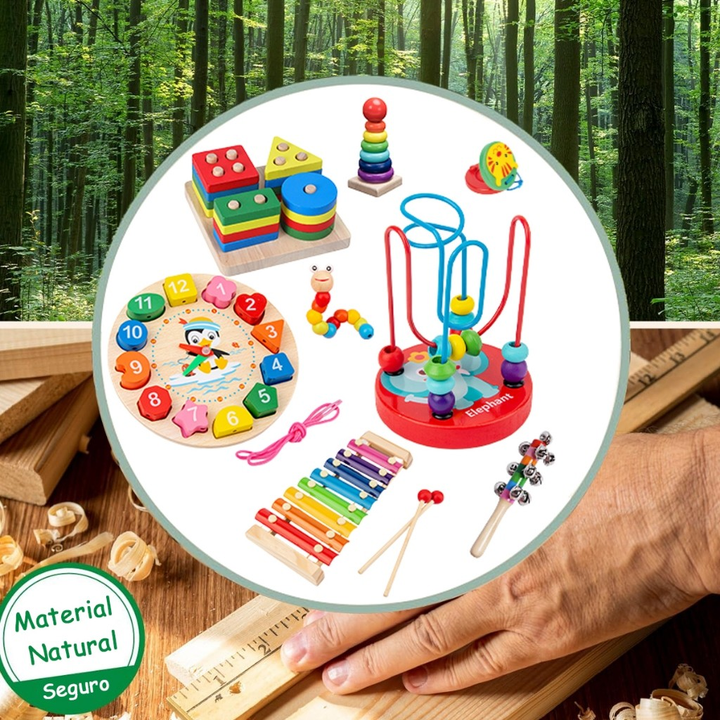 Brastoy Kit De 9 Brinquedos Montessori Em Madeira, 3+ Anos, Xilofone E Sino, Brinquedo Educativo