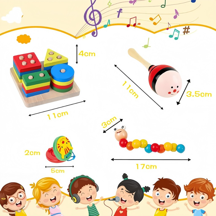Brastoy Kit De 9 Brinquedos Montessori Em Madeira, 3+ Anos, Xilofone E Sino, Brinquedo Educativo