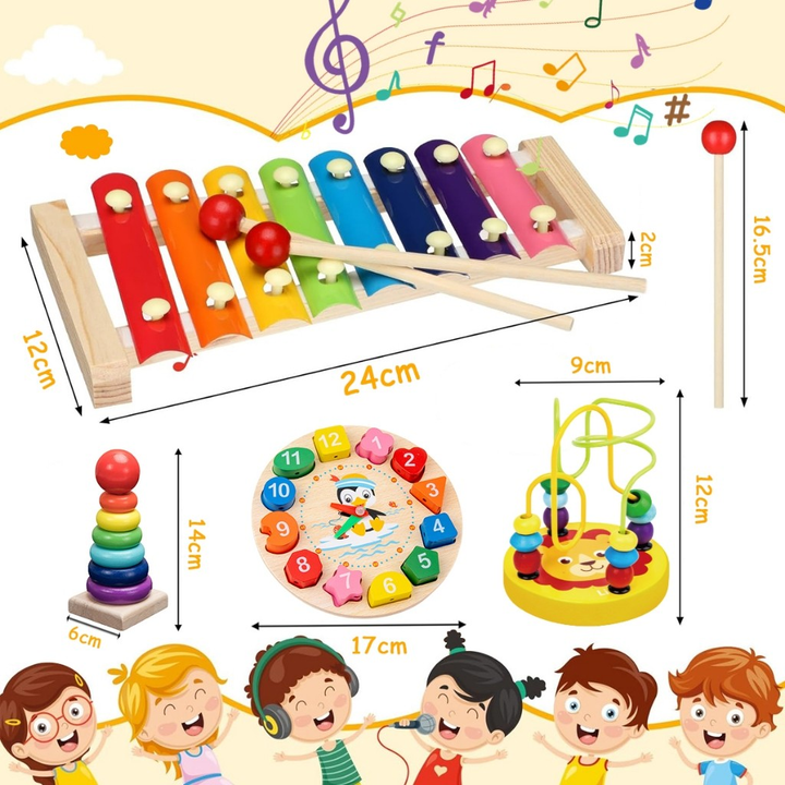 Brastoy Kit De 9 Brinquedos Montessori Em Madeira, 3+ Anos, Xilofone E Sino, Brinquedo Educativo