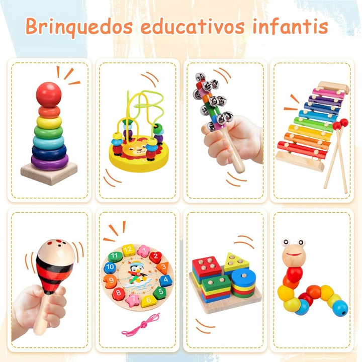 Brastoy Kit De 9 Brinquedos Montessori Em Madeira, 3+ Anos, Xilofone E Sino, Brinquedo Educativo