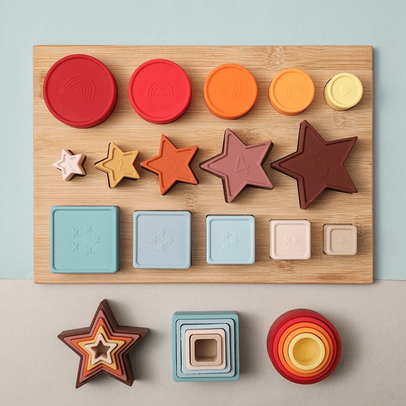 Brinquedo de blocos de silicone brinquedos montessori formas geométricas - PontoBaby