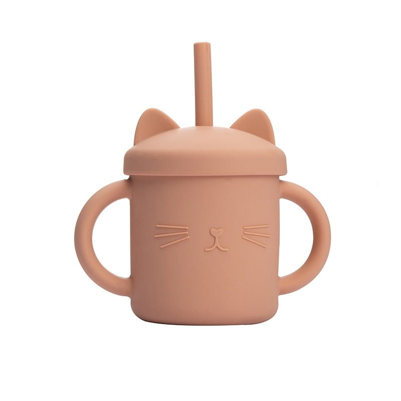 Copo gatinho alça para bebê, tampa e canudo (200ml) - PontoBaby