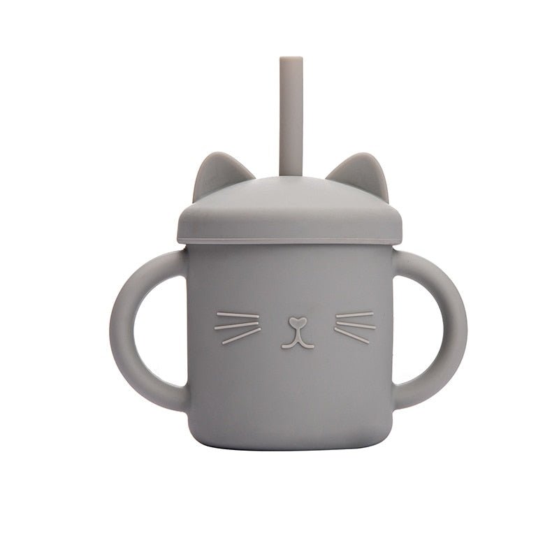 Copo gatinho alça para bebê, tampa e canudo (200ml) - PontoBaby