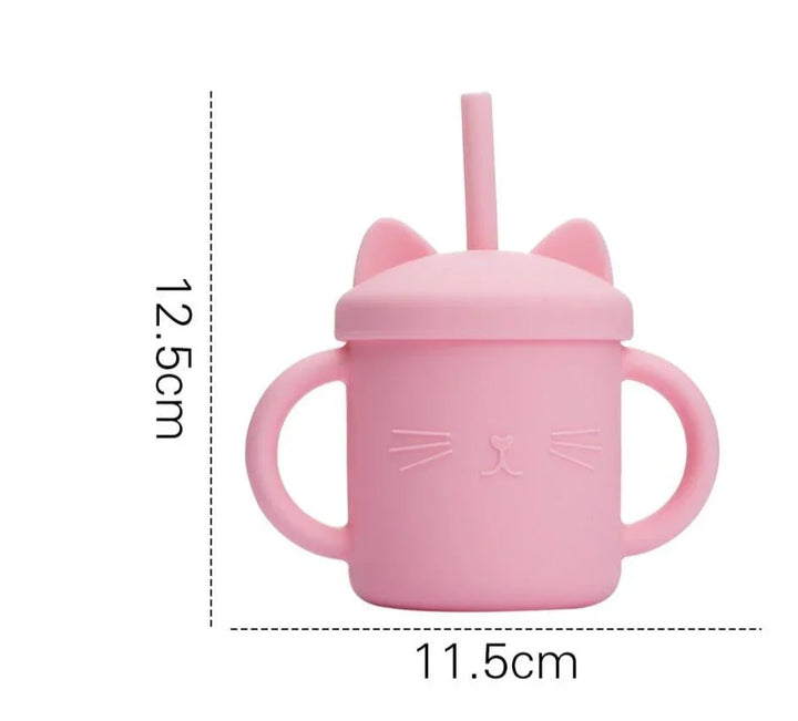 Copo gatinho alça para bebê, tampa e canudo (200ml) - PontoBaby