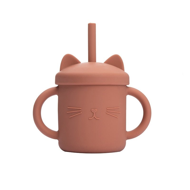 Copo gatinho alça para bebê, tampa e canudo (200ml) - PontoBaby