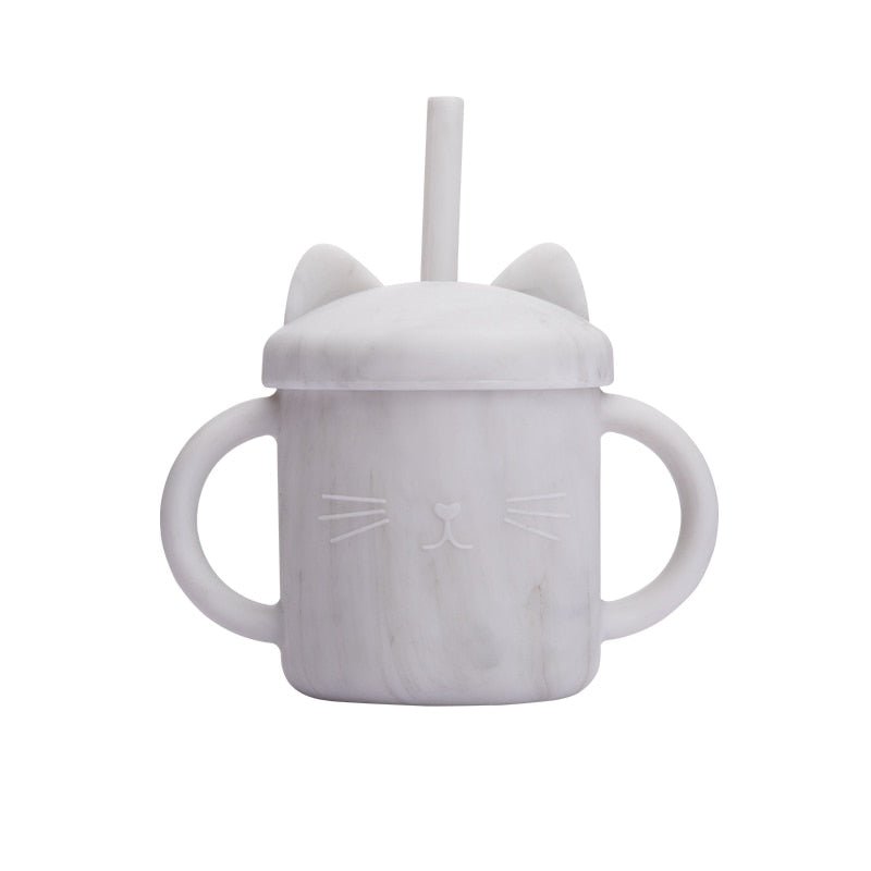 Copo gatinho alça para bebê, tampa e canudo (200ml) - PontoBaby