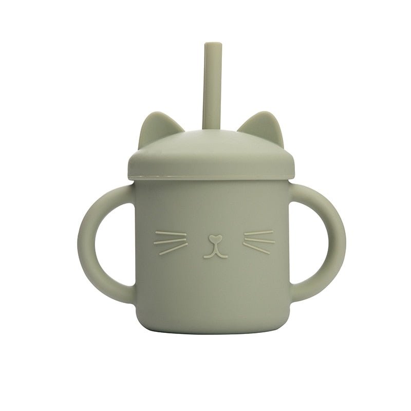 Copo gatinho alça para bebê, tampa e canudo (200ml) - PontoBaby