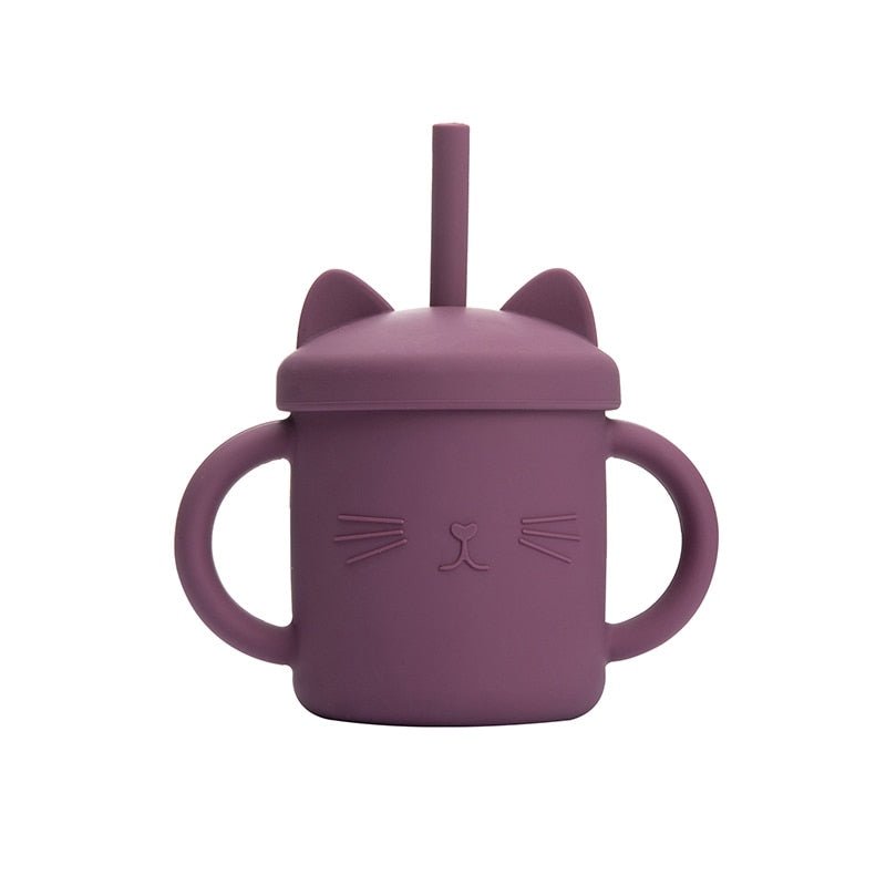 Copo gatinho alça para bebê, tampa e canudo (200ml) - PontoBaby