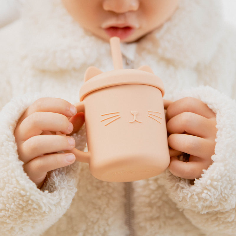 Copo gatinho alça para bebê, tampa e canudo (200ml) - PontoBaby