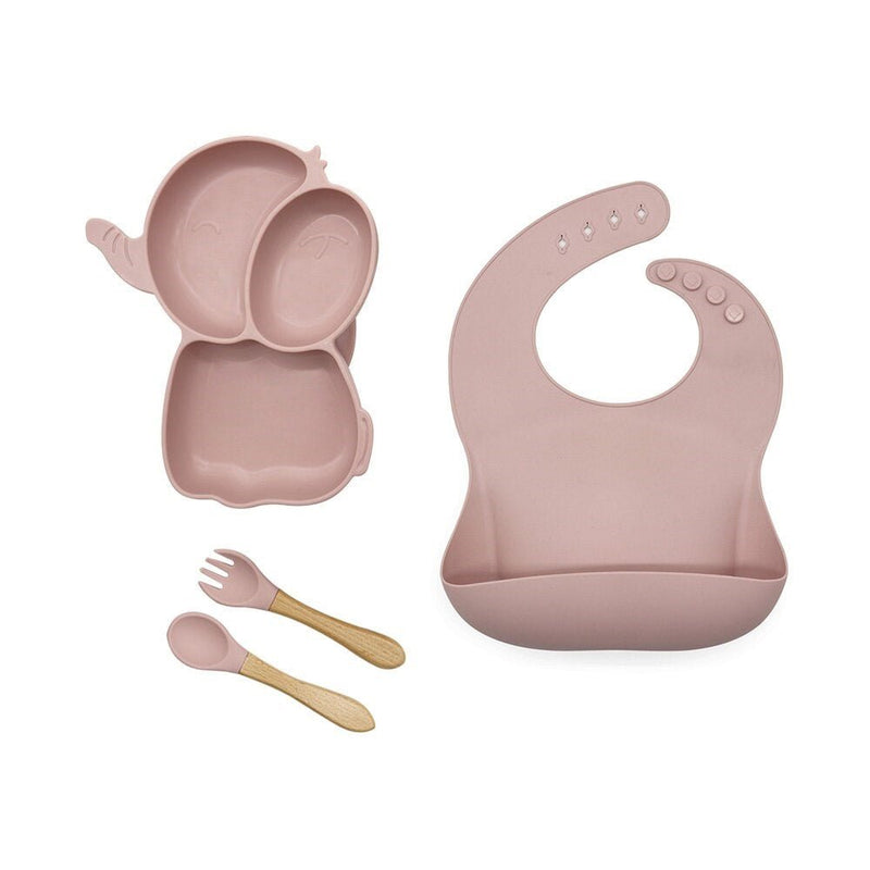 Kit alimentação infantil para bebê de silicone elefantinho 4 peças - PontoBaby
