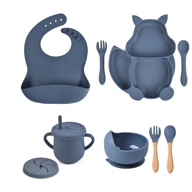Kit alimentação infantil para bebê de silicone raposinha 8 pçs - PontoBaby