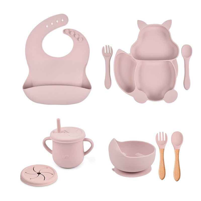 Kit alimentação infantil para bebê de silicone raposinha 8 pçs - PontoBaby