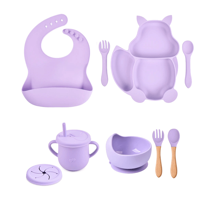 Kit alimentação infantil para bebê de silicone raposinha 8 pçs - PontoBaby