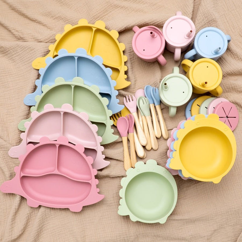 Kit alimentação infantil para bebê dinossauro 4 peças - PontoBaby