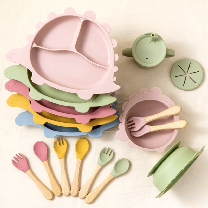 Kit alimentação infantil para bebê dinossauro 4 peças - PontoBaby