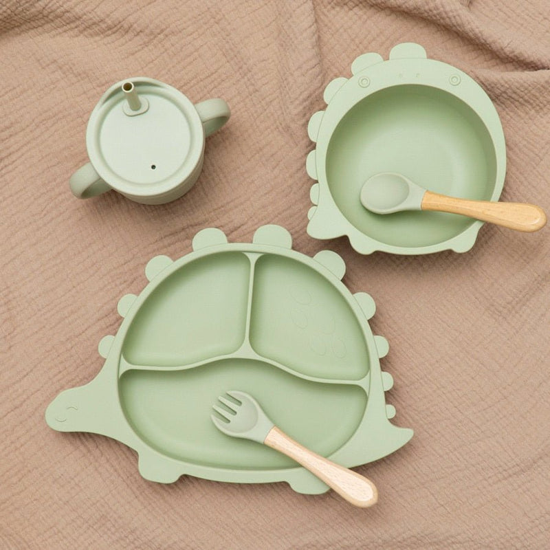 Kit alimentação infantil para bebê dinossauro 4 peças - PontoBaby