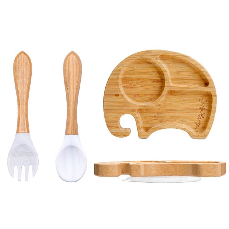Kit alimentação para bebê de bambu elefante 3 pçs - PontoBaby