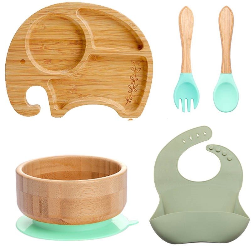 Kit alimentação para bebê de bambu elefante 5 pçs - PontoBaby