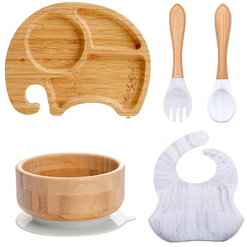 Kit alimentação para bebê de bambu elefante 5 pçs - PontoBaby