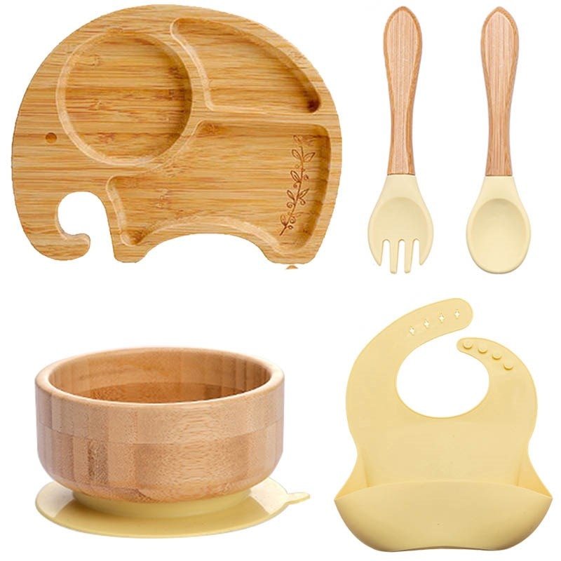 Kit alimentação para bebê de bambu elefante 5 pçs - PontoBaby