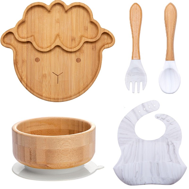 Kit alimentação para bebê de bambu ovelhinha 5 pçs - PontoBaby