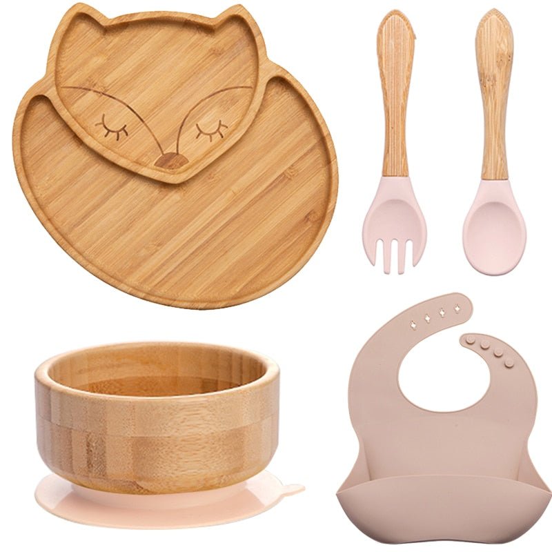 Kit alimentação para bebê de bambu raposinha 5 pçs - PontoBaby