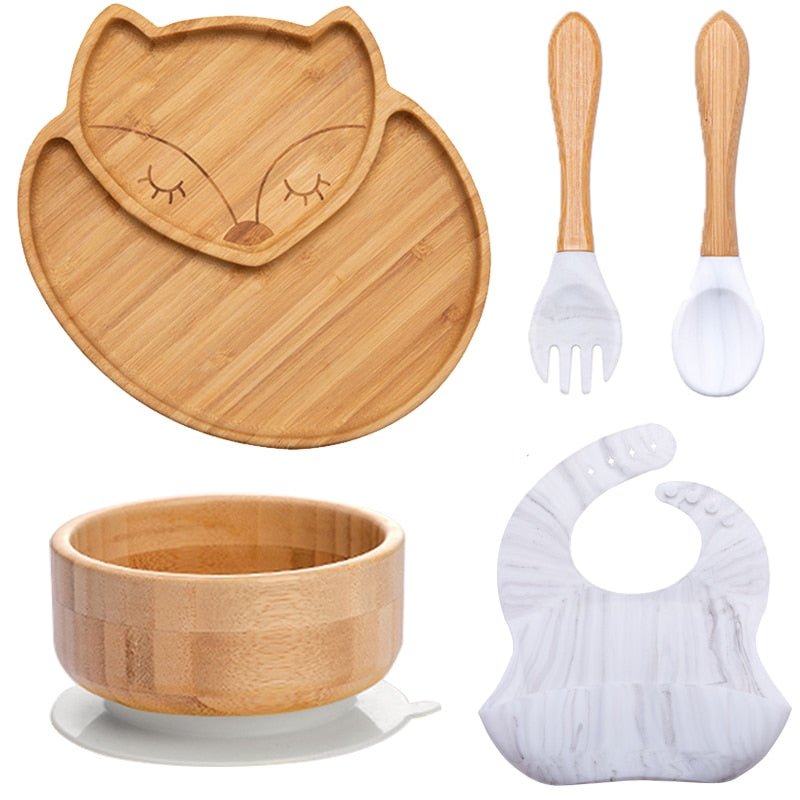 Kit alimentação para bebê de bambu raposinha 5 pçs - PontoBaby