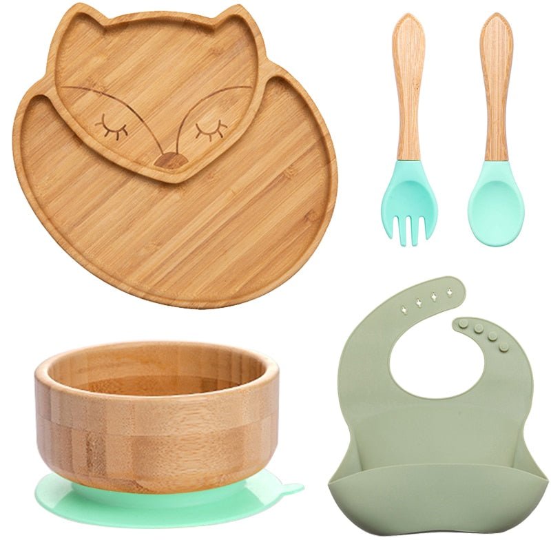 Kit alimentação para bebê de bambu raposinha 5 pçs - PontoBaby