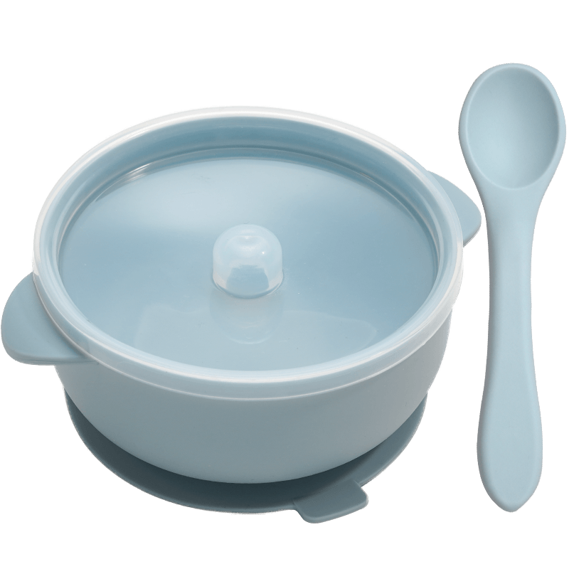 Tigela de silicone com tampa, e colher. - PontoBaby