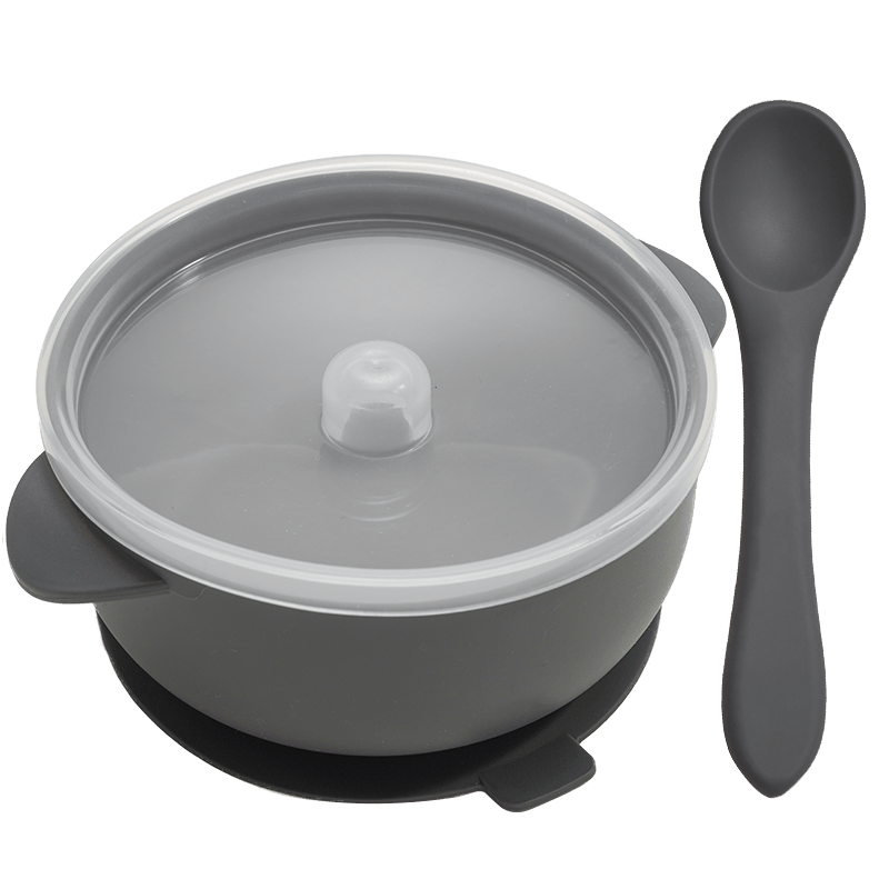 Tigela de silicone com tampa, e colher. - PontoBaby