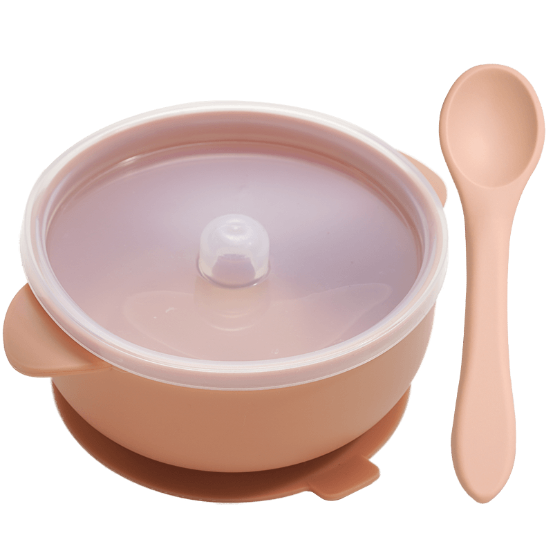Tigela de silicone com tampa, e colher. - PontoBaby