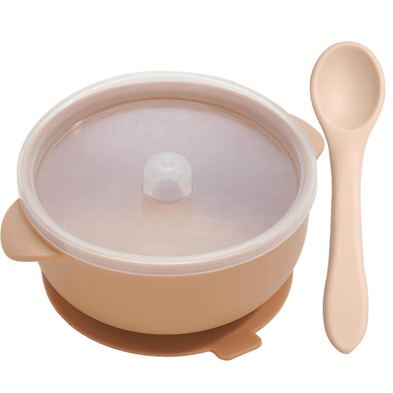 Tigela de silicone com tampa, e colher. - PontoBaby