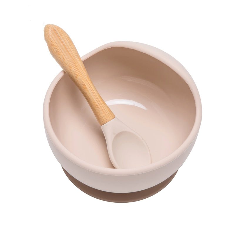 Tigela e colher raspa colher para bebê de silicone - PontoBaby